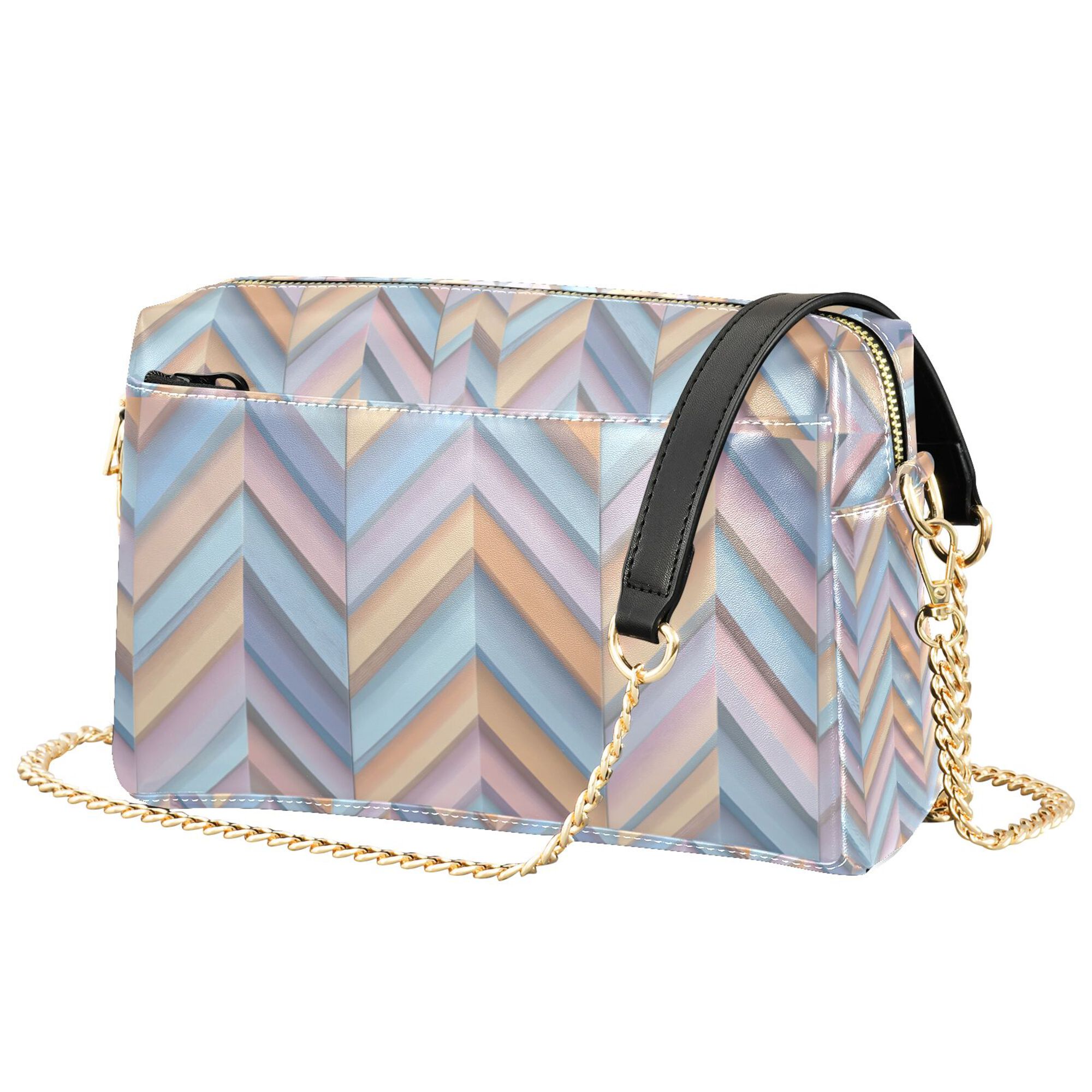 FORMRS Women Crossbody Purse with Chain Strap Vegan Leather Shoulder Handbag, Purple Geometric