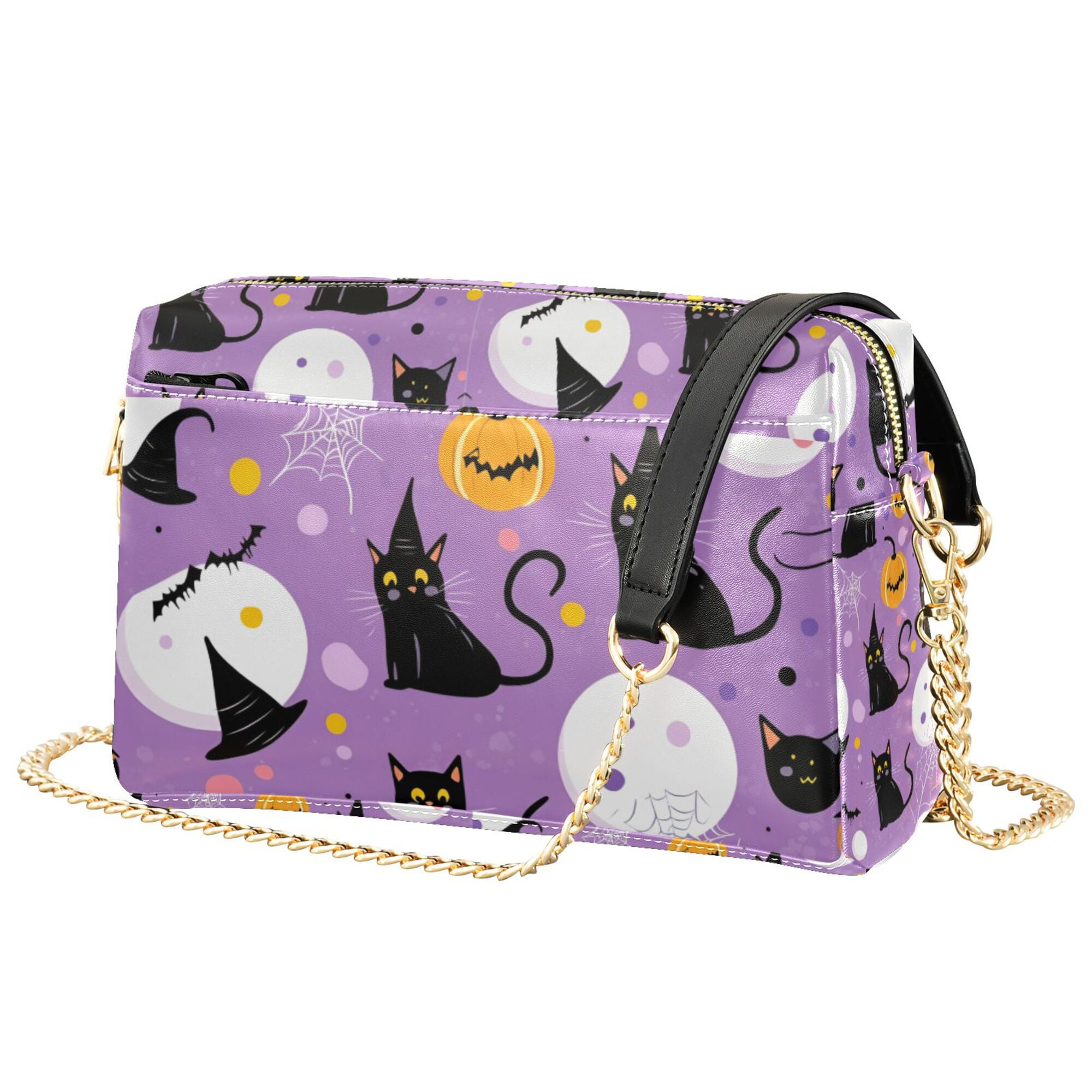 FORMRS Women Crossbody Purse with Chain Strap Vegan Leather Shoulder Handbag, Purple Halloween Pattern