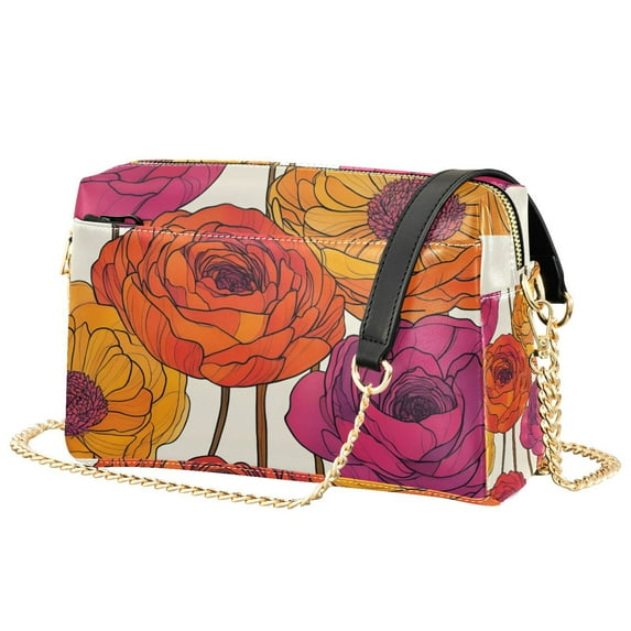 FORMRS Women Crossbody Purse with Chain Strap Vegan Leather Shoulder Handbag, Purple Hand Drawn Floral