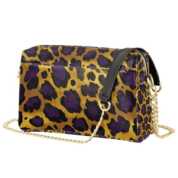 FORMRS Women Crossbody Purse with Chain Strap Vegan Leather Shoulder Handbag, Purple Leopard Pattern