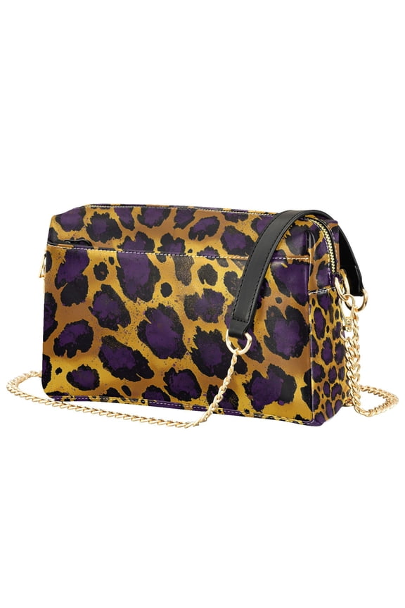 Women Crossbody Purse with Chain Strap Vegan Leather Shoulder Handbag, Purple Leopard Pattern