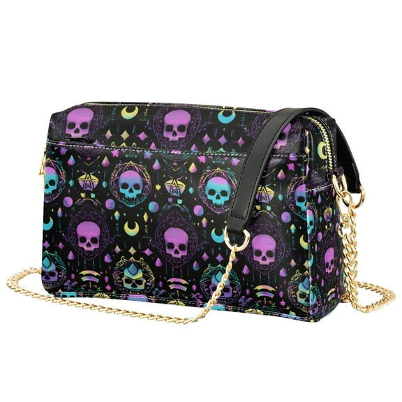 FORMRS Women Crossbody Purse with Chain Strap Vegan Leather Shoulder Handbag, Purple Skull Pattern