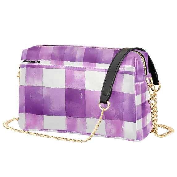 FORMRS Women Crossbody Purse with Chain Strap Vegan Leather Shoulder Handbag, Purple and White Pattern