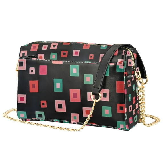 FORMRS Women Crossbody Purse with Chain Strap Vegan Leather Shoulder Handbag, Red Block Pattern