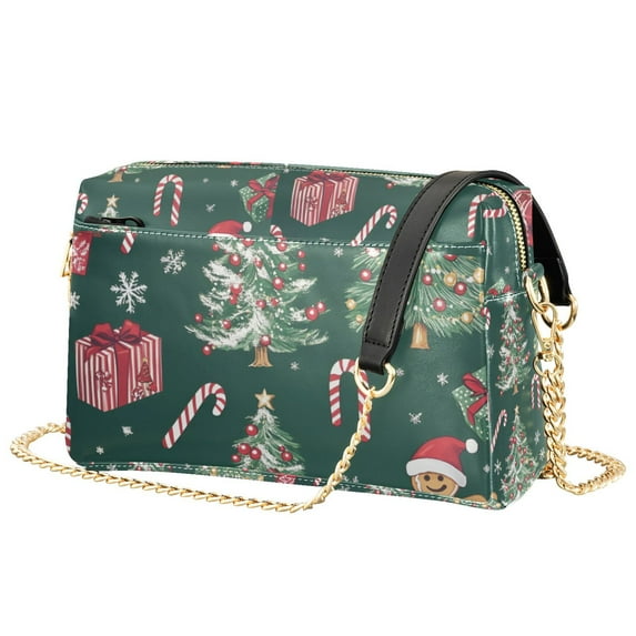 FORMRS Women Crossbody Purse with Chain Strap Vegan Leather Shoulder Handbag, Red Christmas Gingerbread