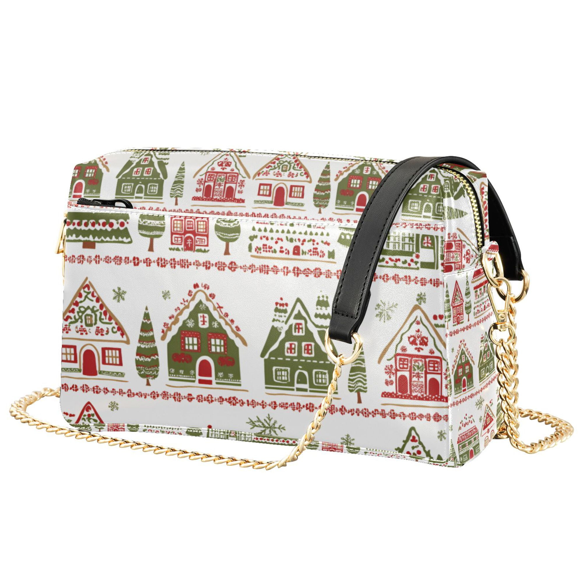 FORMRS Women Crossbody Purse with Chain Strap Vegan Leather Shoulder Handbag, Red Christmas House
