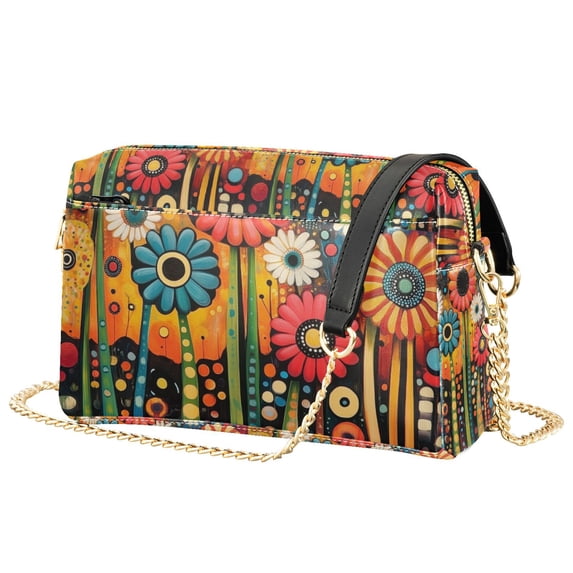 FORMRS Women Crossbody Purse with Chain Strap Vegan Leather Shoulder Handbag, Red Colorful Flowers with Dots
