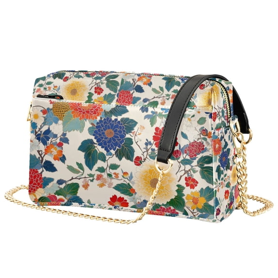 FORMRS Women Crossbody Purse with Chain Strap Vegan Leather Shoulder Handbag, Red Japanese Floral Pattern
