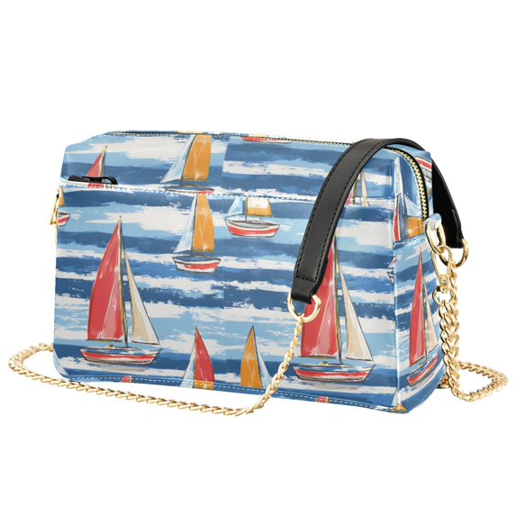 FORMRS Women Crossbody Purse with Chain Strap Vegan Leather Shoulder Handbag, Red Sailboats