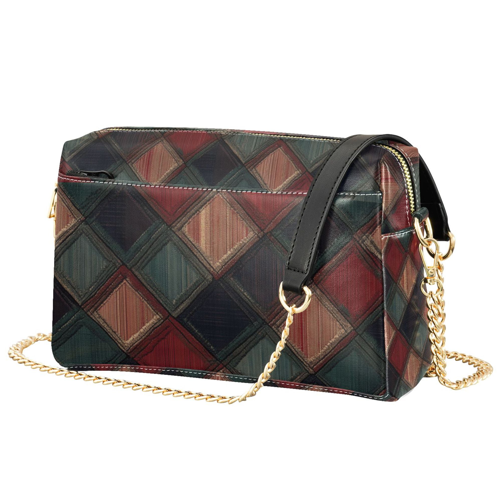 FORMRS Women Crossbody Purse with Chain Strap Vegan Leather Shoulder Handbag, Red Tartan Pattern