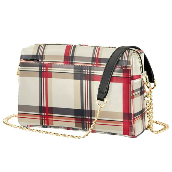 FORMRS Women Crossbody Purse with Chain Strap Vegan Leather Shoulder Handbag, Red Tartan