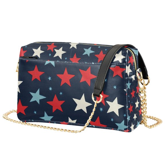FORMRS Women Crossbody Purse with Chain Strap Vegan Leather Shoulder Handbag, Red White Stars
