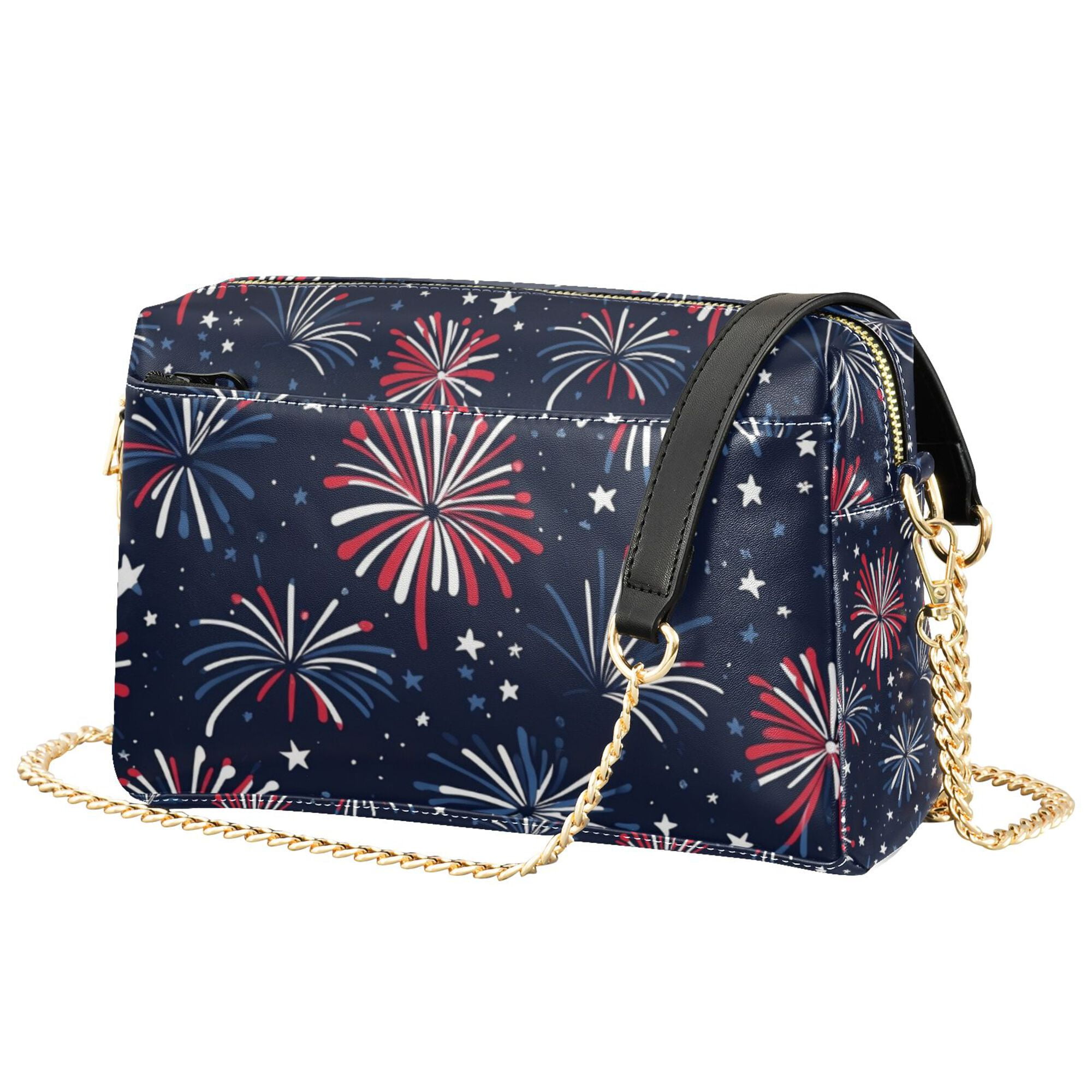 FORMRS Women Crossbody Purse with Chain Strap Vegan Leather Shoulder Handbag, Red and Blue Fireworks Pattern