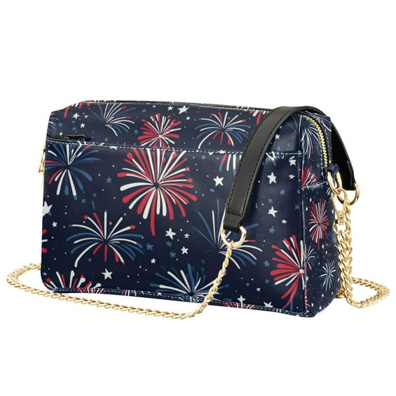 FORMRS Women Crossbody Purse with Chain Strap Vegan Leather Shoulder Handbag, Red and Blue Fireworks Pattern
