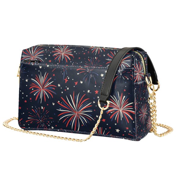 FORMRS Women Crossbody Purse with Chain Strap Vegan Leather Shoulder Handbag, Red and White Fireworks Pattern