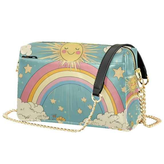 FORMRS Women Crossbody Purse with Chain Strap Vegan Leather Shoulder Handbag, Retro Beige Rainbow