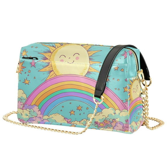 FORMRS Women Crossbody Purse with Chain Strap Vegan Leather Shoulder Handbag, Retro Blue Rainbow