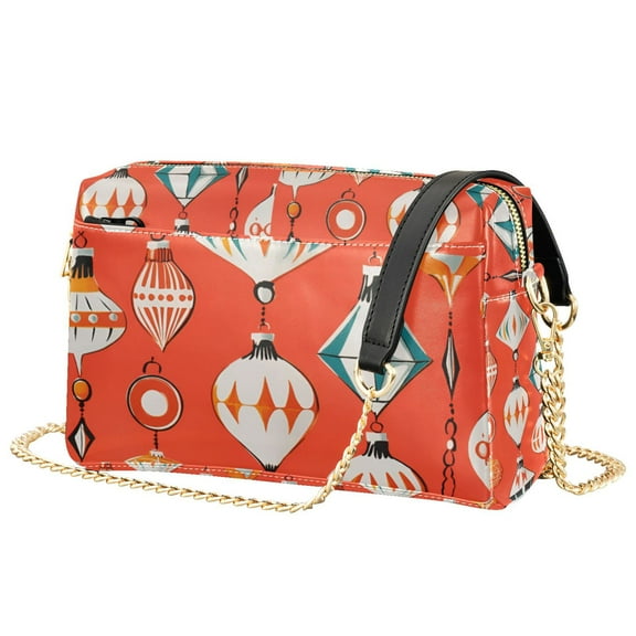 FORMRS Women Crossbody Purse with Chain Strap Vegan Leather Shoulder Handbag, Retro Christmas Ornaments Pattern