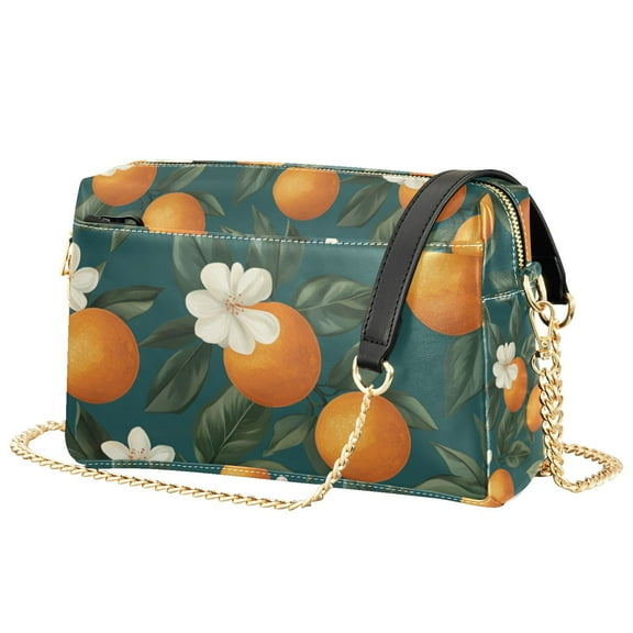 FORMRS Women Crossbody Purse with Chain Strap Vegan Leather Shoulder Handbag, Retro Floral Orange