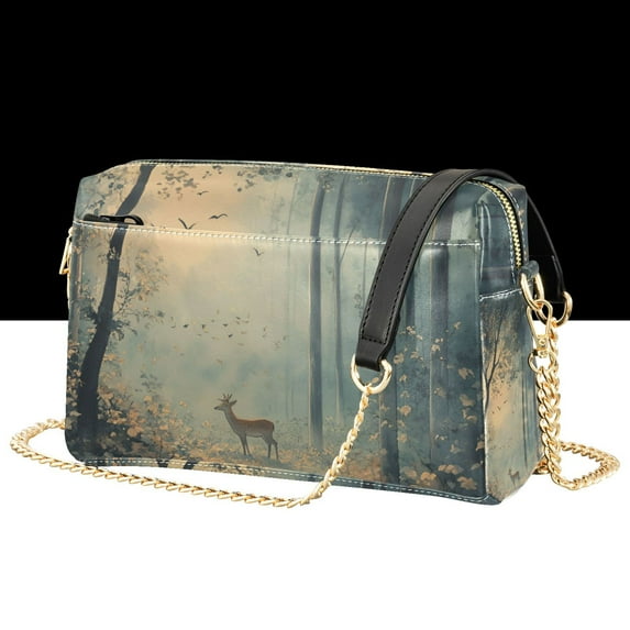 FORMRS Women Crossbody Purse with Chain Strap Vegan Leather Shoulder Handbag, Retro Forest