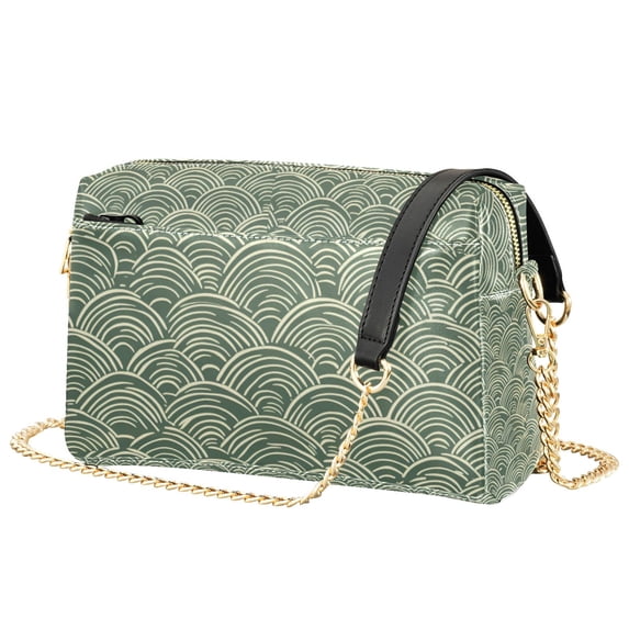 FORMRS Women Crossbody Purse with Chain Strap Vegan Leather Shoulder Handbag, Retro Green Abstract