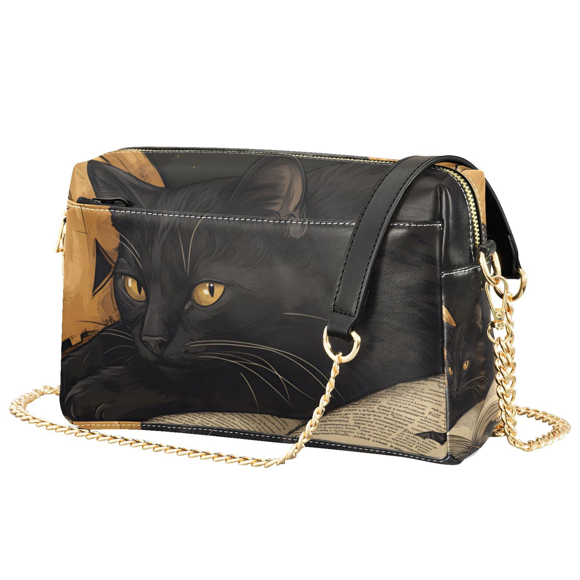FORMRS Women Crossbody Purse with Chain Strap Vegan Leather Shoulder Handbag, Retro Halloween Cat
