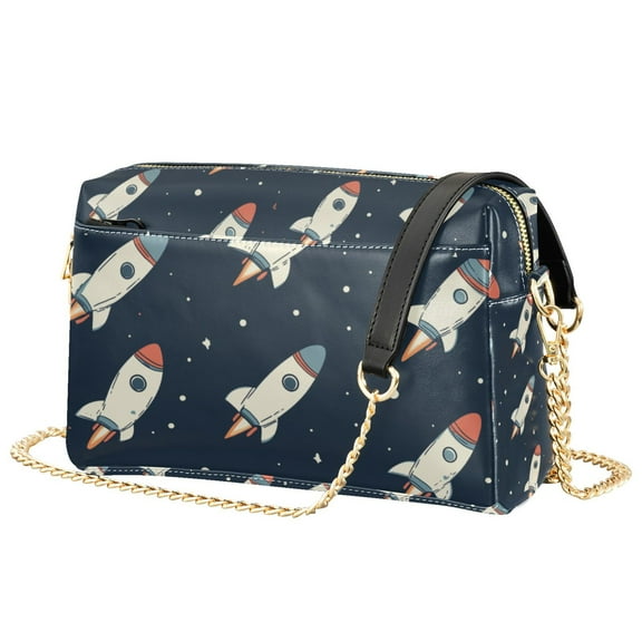 FORMRS Women Crossbody Purse with Chain Strap Vegan Leather Shoulder Handbag, Rocket Pattern