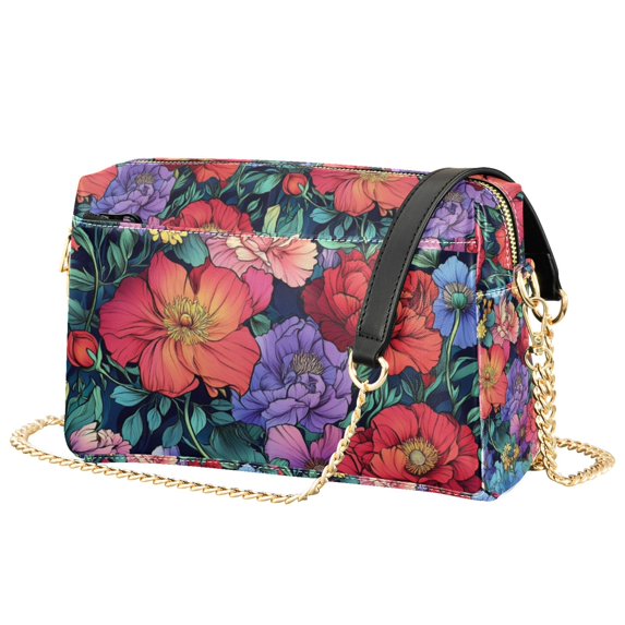 FORMRS Women Crossbody Purse with Chain Strap Vegan Leather Shoulder Handbag, Serene Floral Pattern