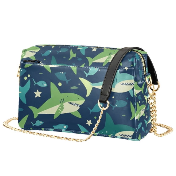 FORMRS Women Crossbody Purse with Chain Strap Vegan Leather Shoulder Handbag, Sharks Pattern