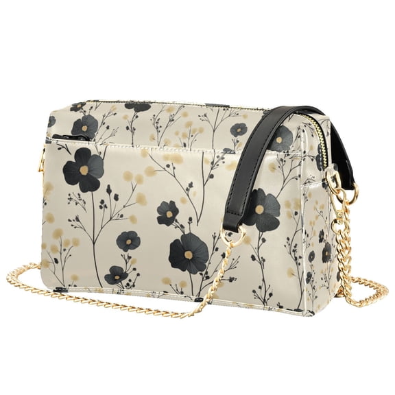 FORMRS Women Crossbody Purse with Chain Strap Vegan Leather Shoulder Handbag, Small Black Flowers