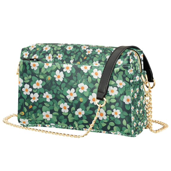 FORMRS Women Crossbody Purse with Chain Strap Vegan Leather Shoulder Handbag, Small White Flowers