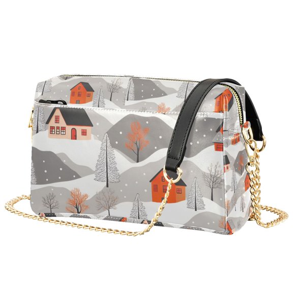 FORMRS Women Crossbody Purse with Chain Strap Vegan Leather Shoulder Handbag, Snow Cartoon Houses