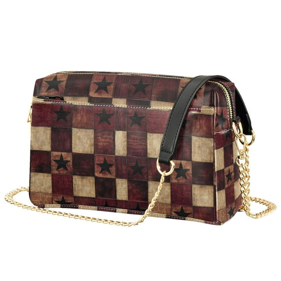 FORMRS Women Crossbody Purse with Chain Strap Vegan Leather Shoulder Handbag, Star Spangled Squares