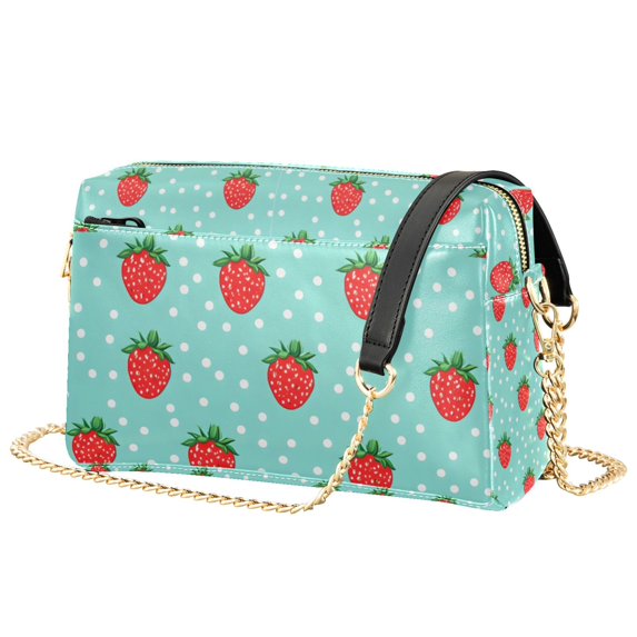 FORMRS Women Crossbody Purse with Chain Strap Vegan Leather Shoulder Handbag, Strawberry Pattern
