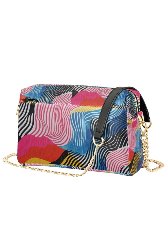 Women Crossbody Purse with Chain Strap Vegan Leather Shoulder Handbag, Stripes Pattern