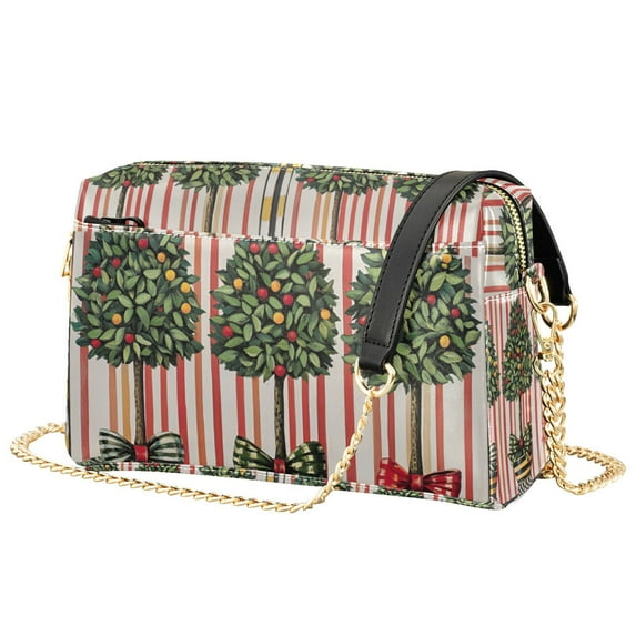 FORMRS Women Crossbody Purse with Chain Strap Vegan Leather Shoulder Handbag, Stripes Trees