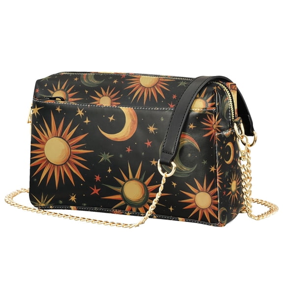 FORMRS Women Crossbody Purse with Chain Strap Vegan Leather Shoulder Handbag, Sun Moon and Stars Pattern