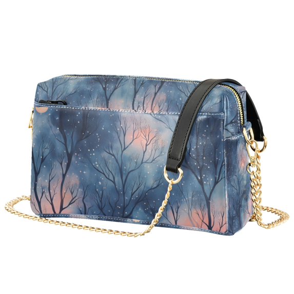FORMRS Women Crossbody Purse with Chain Strap Vegan Leather Shoulder Handbag, Trees in The Night