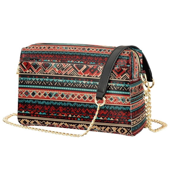 FORMRS Women Crossbody Purse with Chain Strap Vegan Leather Shoulder Handbag, Tribal Geometric