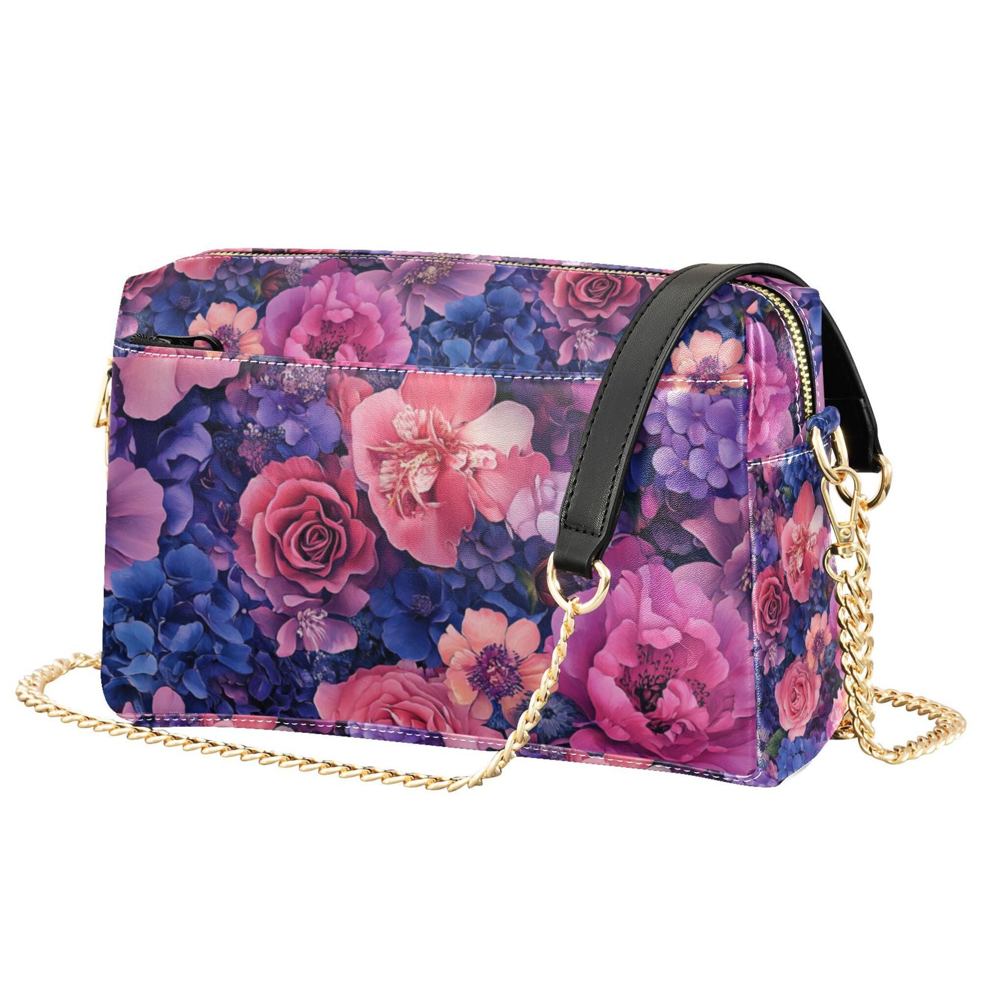 FORMRS Women Crossbody Purse with Chain Strap Vegan Leather Shoulder Handbag, Vibrant Art Flowers