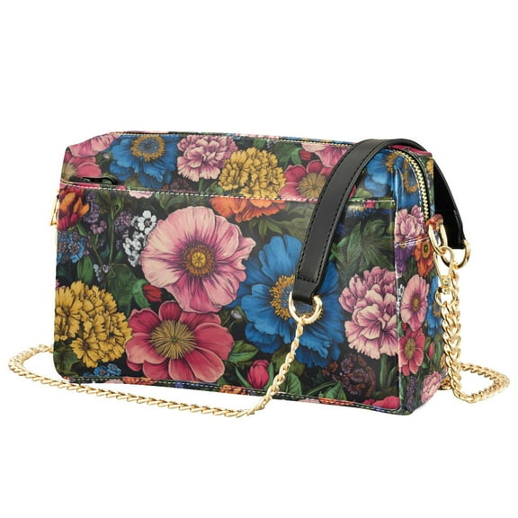FORMRS Women Crossbody Purse with Chain Strap Vegan Leather Shoulder Handbag, Vibrant Blooming Flowers