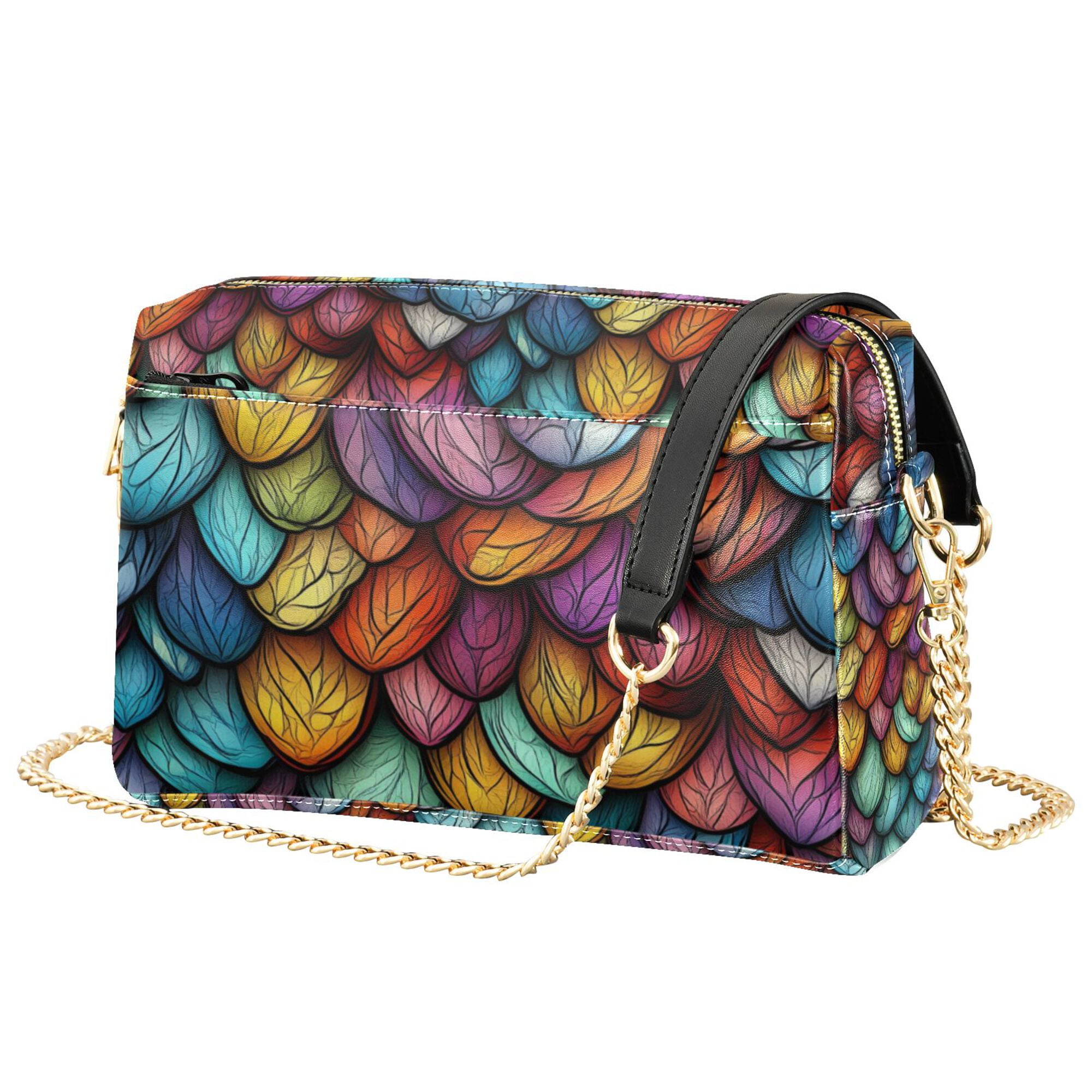FORMRS Women Crossbody Purse with Chain Strap Vegan Leather Shoulder Handbag, Vibrant Dragon Scales Pattern