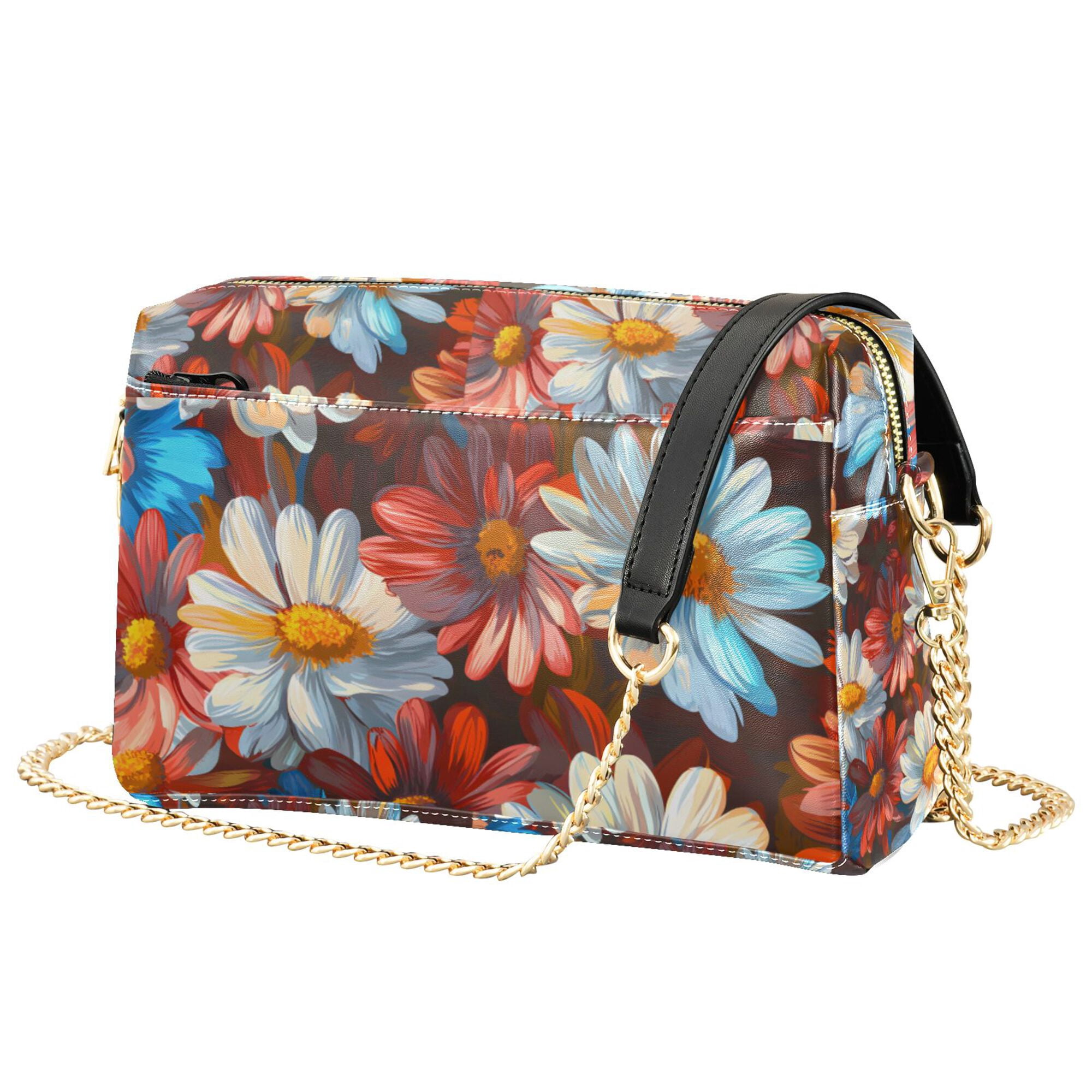FORMRS Women Crossbody Purse with Chain Strap Vegan Leather Shoulder Handbag, Vibrant Floral