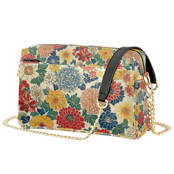 FORMRS Women Crossbody Purse with Chain Strap Vegan Leather Shoulder Handbag, Vibrant Flowers Pattern