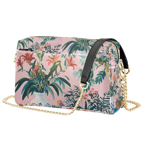 FORMRS Women Crossbody Purse with Chain Strap Vegan Leather Shoulder Handbag, Vibrant Flowers