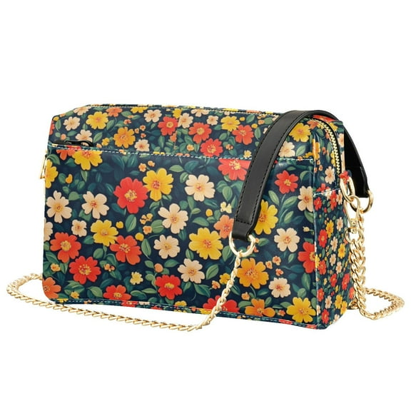 FORMRS Women Crossbody Purse with Chain Strap Vegan Leather Shoulder Handbag, Vibrant Flowers