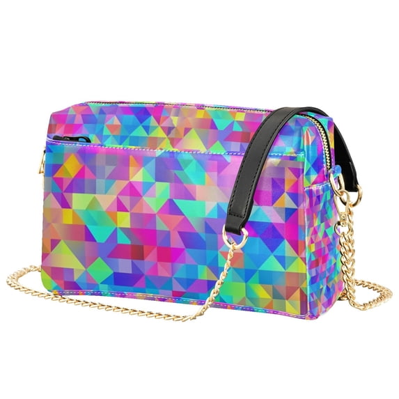 FORMRS Women Crossbody Purse with Chain Strap Vegan Leather Shoulder Handbag, Vibrant Geometric Pattern