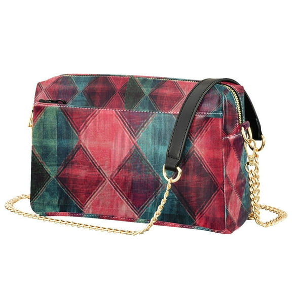 FORMRS Women Crossbody Purse with Chain Strap Vegan Leather Shoulder Handbag, Vibrant Green Tartan Pattern