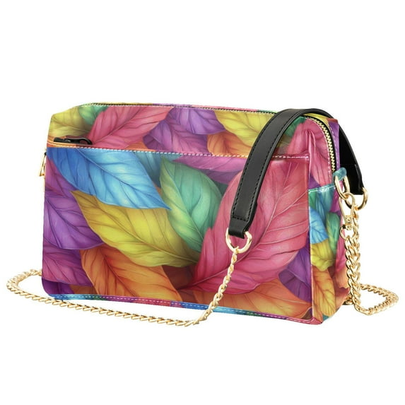 FORMRS Women Crossbody Purse with Chain Strap Vegan Leather Shoulder Handbag, Vibrant Leaves Pattern