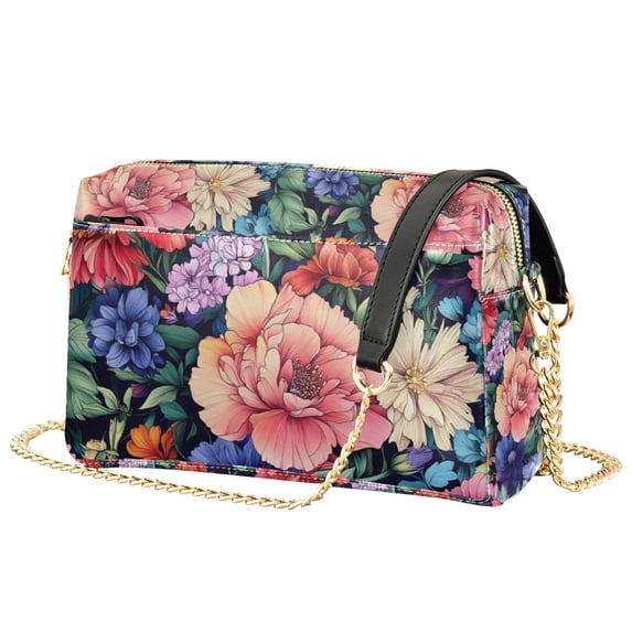 FORMRS Women Crossbody Purse with Chain Strap Vegan Leather Shoulder Handbag, Vibrant Pink Floral Pattern